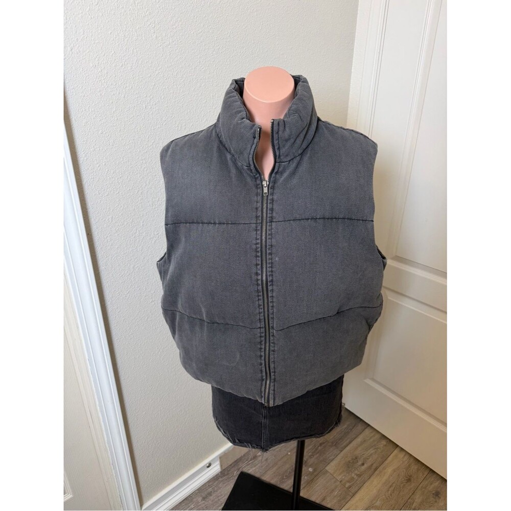 Khaki + Blue Charcoal Puffer Vest Sz L